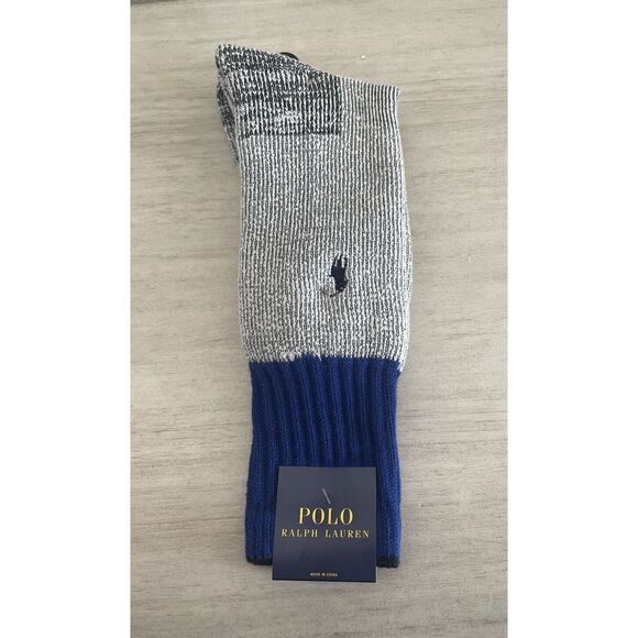 Polo Ralph Lauren Men’s Wool Blend Royal Blue Grey Winter Crew Socks Size 10-13 - Picture 1 of 6